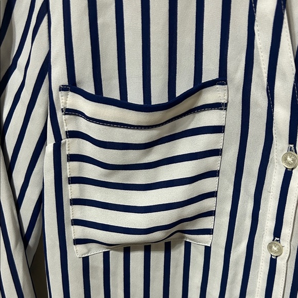Express Portofino Navy and White Striped Button Down Shirt - Picture 6 of 8